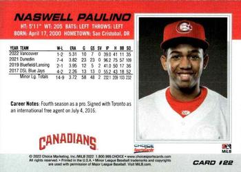 2022 Choice Vancouver Canadians #22 Naswell Paulino Back
