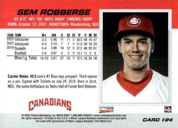 2022 Choice Vancouver Canadians #24 Sem Robberse Back