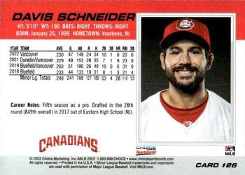 2022 Choice Vancouver Canadians #26 Davis Schneider Back