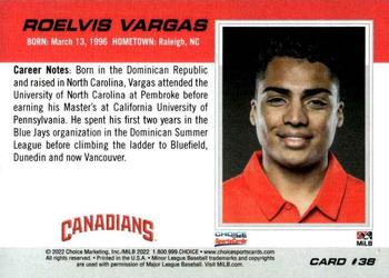 2022 Choice Vancouver Canadians #38 Roelvis Vargas Back