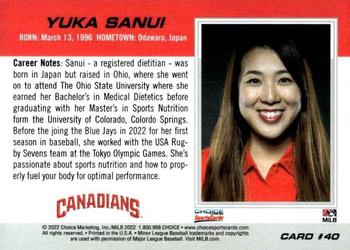 2022 Choice Vancouver Canadians #40 Yuka Sanui Back