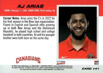 2022 Choice Vancouver Canadians #41 A.J. Arias Back