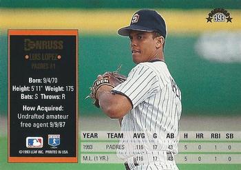 1994 Donruss #393 Luis Lopez Back