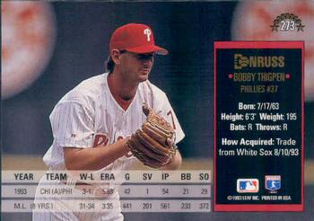 1994 Donruss #273 Bobby Thigpen Back
