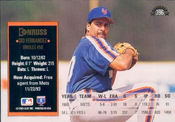 1994 Donruss #396 Sid Fernandez Back