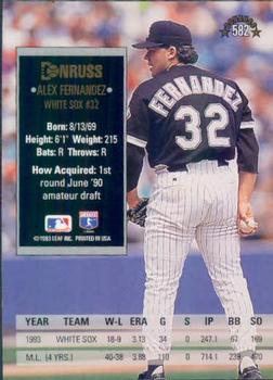 1994 Donruss #582 Alex Fernandez Back