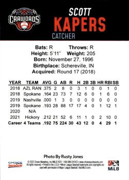 2022 Choice Hickory Crawdads Second Edition #NNO Scott Kapers Back