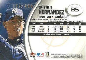 2001 Fleer Platinum - 2001 Fleer E-X Update #135 Adrian Hernandez Back