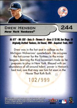 2001 Fleer Platinum - 2001 Fleer Focus Update #244 Drew Henson Back
