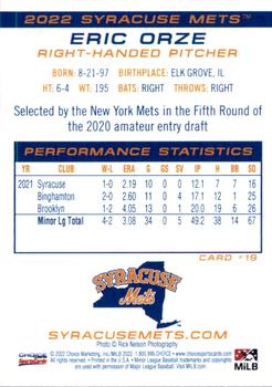 2022 Choice Syracuse Mets #19 Eric Orze Back