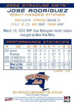2022 Choice Syracuse Mets #24 Jose Rodriguez Back