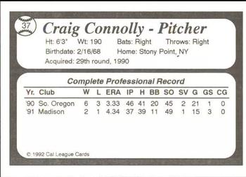 1992 Cal League Reno Silver Sox #37 Craig Connolly Back