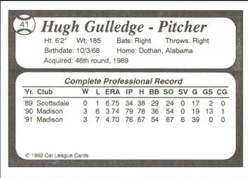 1992 Cal League Reno Silver Sox #41 Hugh Gulledge Back