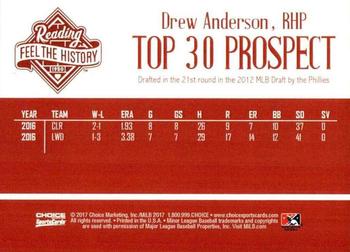 2017 Choice Reading Phillies Top 30 Prospects #NNO Drew Anderson Back