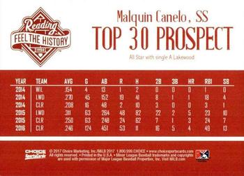 2017 Choice Reading Phillies Top 30 Prospects #NNO Malquin Canelo Back