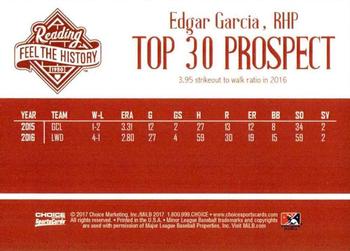 2017 Choice Reading Phillies Top 30 Prospects #NNO Edgar Garcia Back