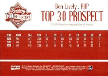 2017 Choice Reading Phillies Top 30 Prospects #NNO Ben Lively Back