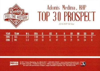2017 Choice Reading Phillies Top 30 Prospects #NNO Adonis Medina Back