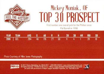 2017 Choice Reading Phillies Top 30 Prospects #NNO Mickey Moniak Back