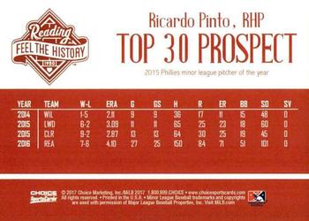 2017 Choice Reading Phillies Top 30 Prospects #NNO Ricardo Pinto Back