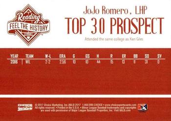 2017 Choice Reading Phillies Top 30 Prospects #NNO JoJo Romero Back