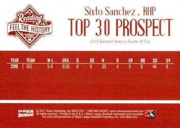 2017 Choice Reading Phillies Top 30 Prospects #NNO Sixto Sanchez Back