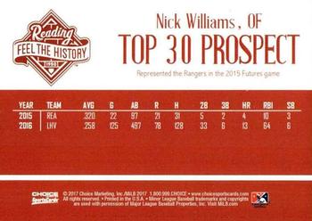 2017 Choice Reading Phillies Top 30 Prospects #NNO Nick Williams Back