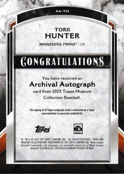 2022 Topps Museum Collection - Archival Autographs #AA-TH Torii Hunter Back