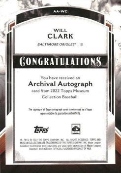 2022 Topps Museum Collection - Archival Autographs Copper #AA-WC Will Clark Back