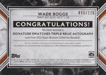 2022 Topps Museum Collection - Single-Player Signature Swatches Triple Relic Autographs #SWTRA-WB Wade Boggs Back