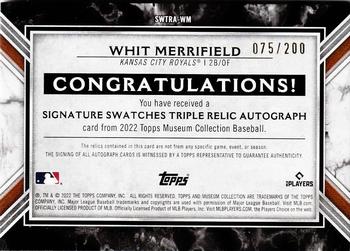 2022 Topps Museum Collection - Single-Player Signature Swatches Triple Relic Autographs #SWTRA-WM Whit Merrifield Back