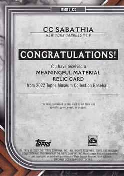 2022 Topps Museum Collection - Meaningful Materials Relics Gold #MMR1-CS CC Sabathia Back