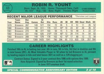 1994 Donruss - 1984 Special Commemorative Anniversary Edition #2 Robin Yount Back