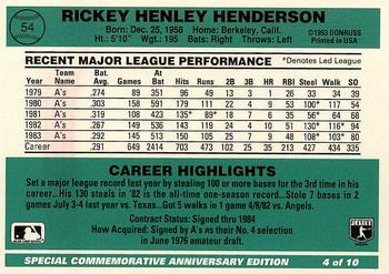 1994 Donruss - 1984 Special Commemorative Anniversary Edition #4 Rickey Henderson  Back