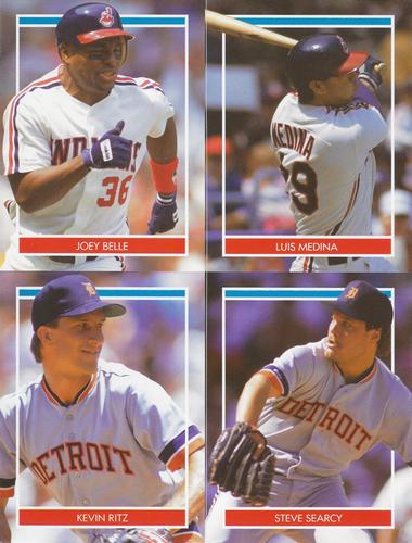 1990 Publications International Hottest 50 Rookies Stickers - Panels #NNO Joey Belle / Luis Medina / Kevin Ritz / Steve Searcy Front