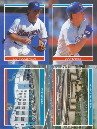 1990 Publications International Hottest 50 Rookies Stickers - Panels #NNO Scott Coolbaugh / Dean Palmer / Tiger Stadium / Three Rivers Stadium Front