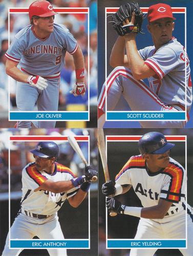 1990 Publications International Hottest 50 Rookies Stickers - Panels #NNO Joe Oliver / Scott Scudder / Eric Anthony / Eric Yelding Front