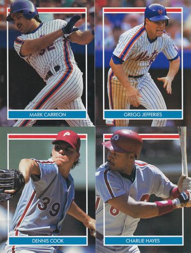 1990 Publications International Hottest 50 Rookies Stickers - Panels #NNO Mark Carreon / Gregg Jefferies / Dennis Cook / Charlie Hayes Front