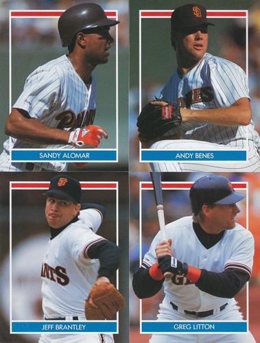 1990 Publications International Hottest 50 Rookies Stickers - Panels #NNO Sandy Alomar / Andy Benes / Jeff Brantley / Greg Litton Front