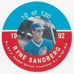 1992 JKA Baseball Buttons - Square Proofs #10 Ryne Sandberg Front