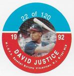 1992 JKA Baseball Buttons - Square Proofs #22 David Justice Front