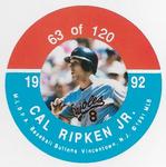 1992 JKA Baseball Buttons - Square Proofs #63 Cal Ripken Jr. Front