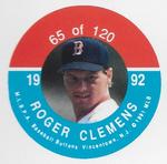 1992 JKA Baseball Buttons - Square Proofs #65 Roger Clemens Front