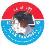 1992 JKA Baseball Buttons - Square Proofs #84 Alan Trammell Front