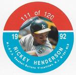 1992 JKA Baseball Buttons - Square Proofs #111 Rickey Henderson Front