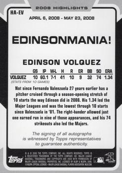 2008 Topps Updates & Highlights - Highlight Autographs #HA-EV Edinson Volquez Back