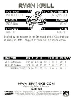 2017 Choice Staten Island Yankees #20 Ryan Krill Back