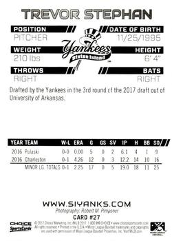 2017 Choice Staten Island Yankees #27 Trevor Stephan Back