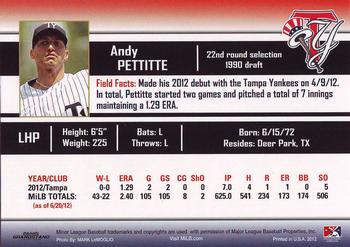 2012 Grandstand Tampa Yankees #NNO Andy Pettitte Back