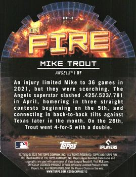 2022 Topps Fire - En Fuego Gold Minted #EF-8 Mike Trout Back